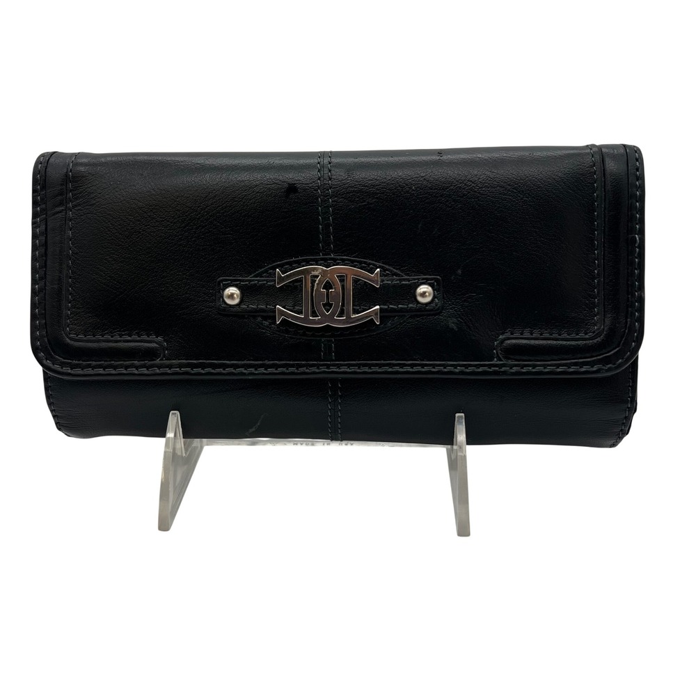Etienne Aigner Black Leather Continental Wallet Removable Kiss-Lock Coin VTG 90s